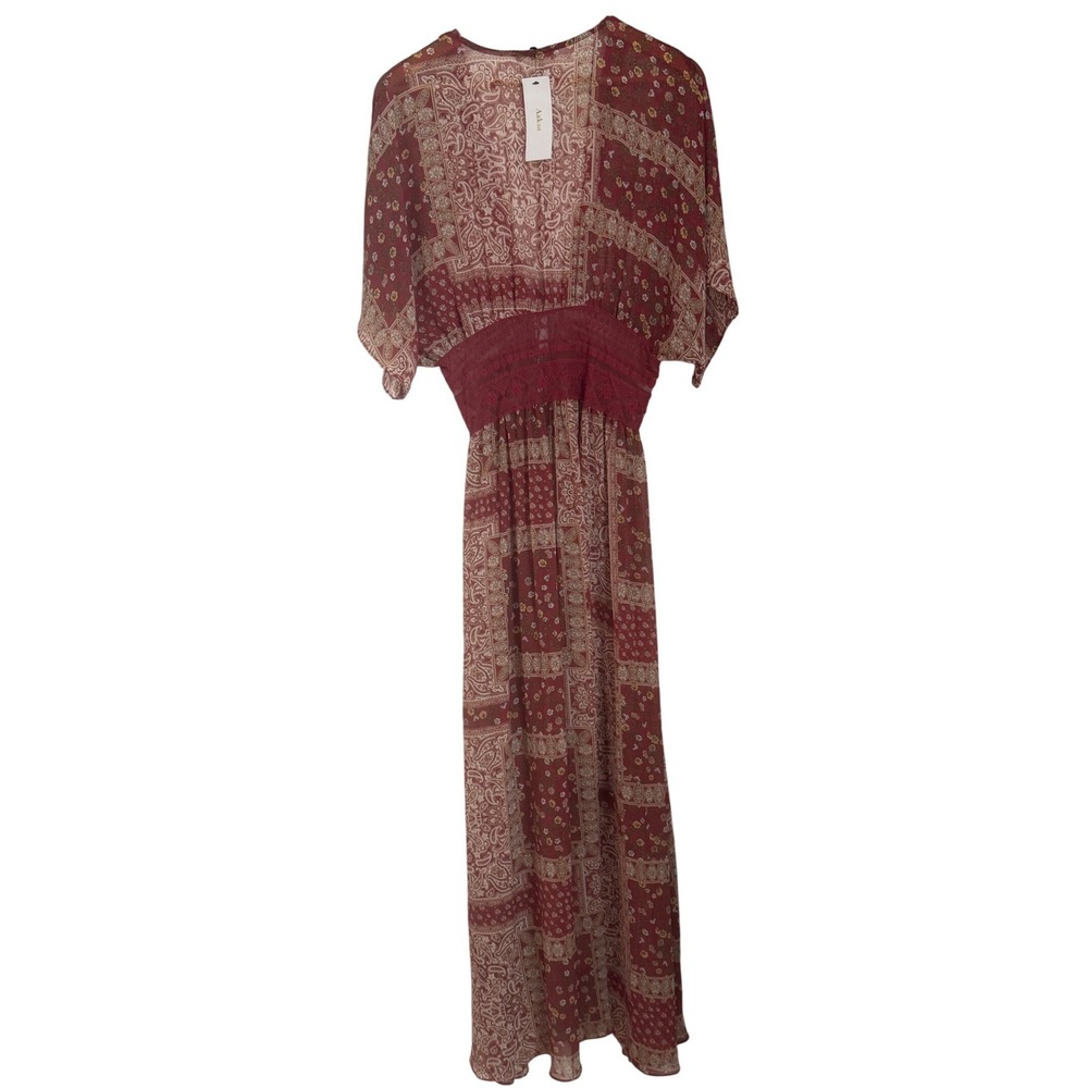 Boho Patchwork Paisley Duster Kaftan Womens L Burgundy Sheer Lace Festival NWT - Picture 5 of 12
